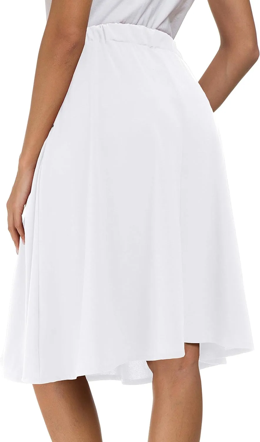 Afibi Womens High Waisted A Line Pleated Midi Skirt Button Front Skirts with Pocket