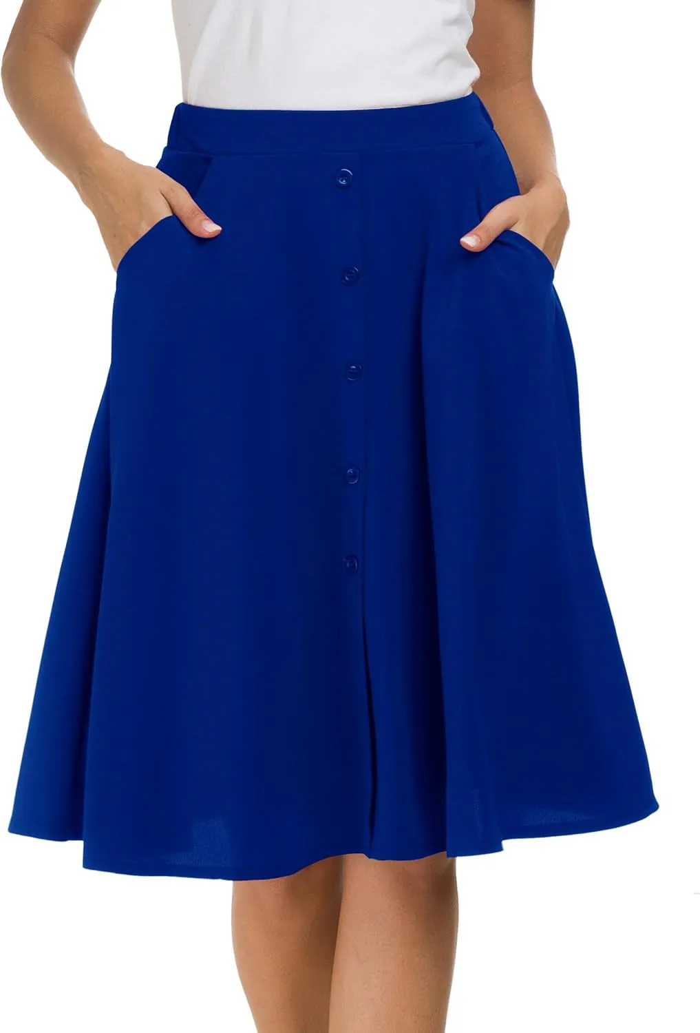 Afibi Womens High Waisted A Line Pleated Midi Skirt Button Front Skirts with Pocket