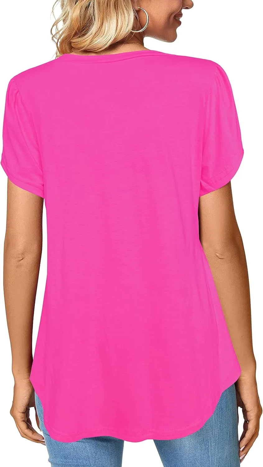 Afibi Womens Summer V Neck Loose Dressy Shirts Petal Short Sleeve Tunic Tops