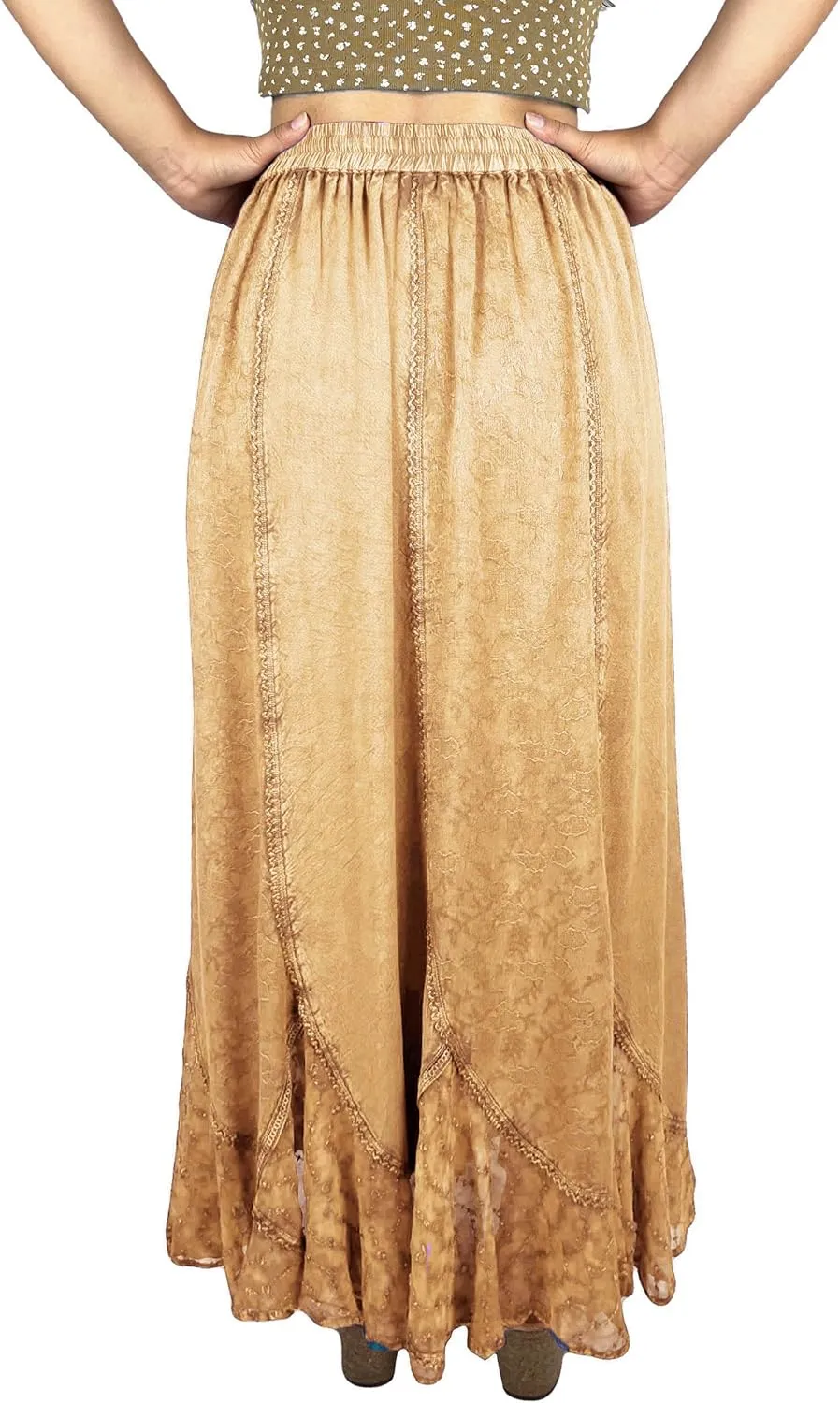 Agan Traders Women's 2025 Summer Medieval High Waisted Maxi Skirts for Women - A Line Drawstring Embroidered Long Maxi Skirt