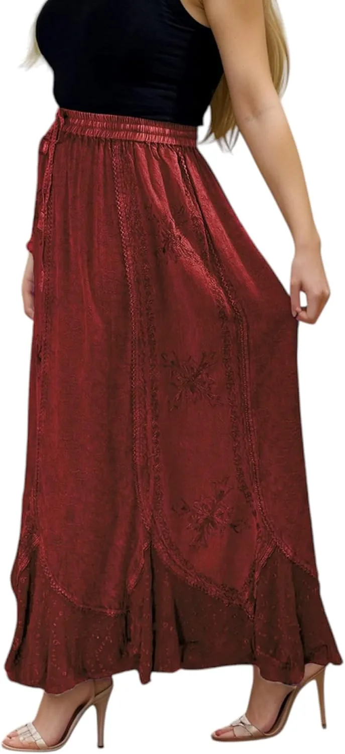 Agan Traders Women's 2025 Summer Medieval High Waisted Maxi Skirts for Women - A Line Drawstring Embroidered Long Maxi Skirt