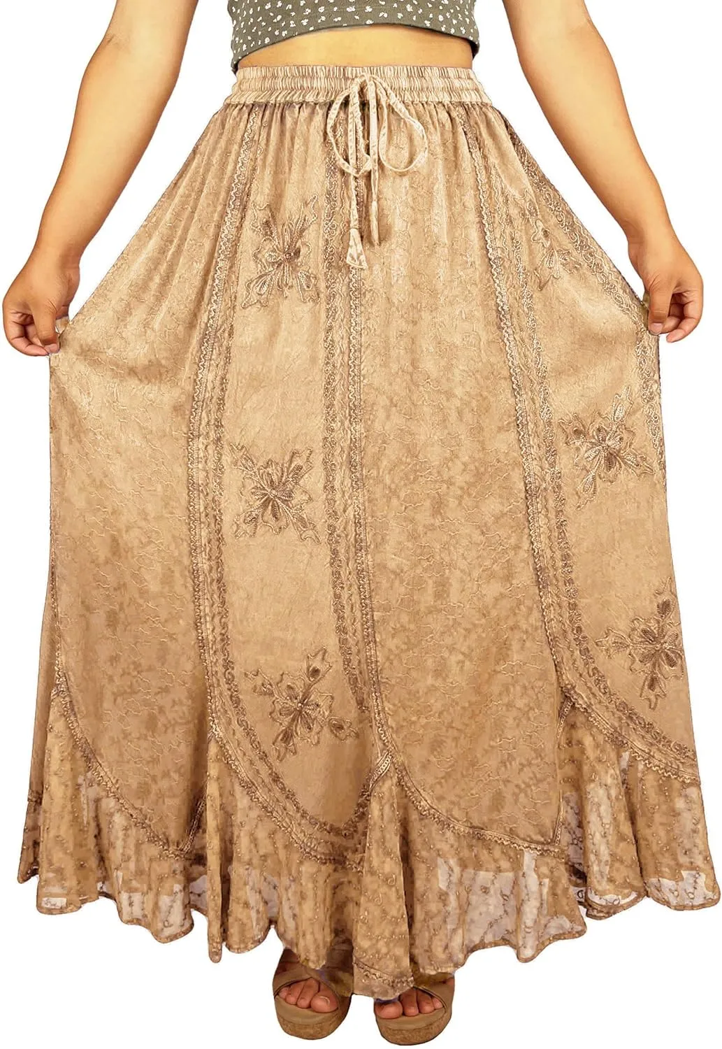Agan Traders Women's 2025 Summer Medieval High Waisted Maxi Skirts for Women - A Line Drawstring Embroidered Long Maxi Skirt