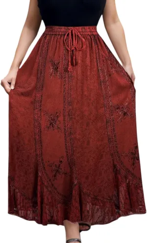 Agan Traders Women's 2025 Summer Medieval High Waisted Maxi Skirts for Women - A Line Drawstring Embroidered Long Maxi Skirt