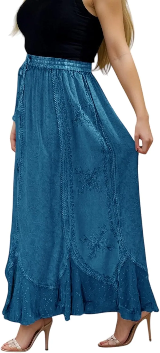 Agan Traders Women's 2025 Summer Medieval High Waisted Maxi Skirts for Women - A Line Drawstring Embroidered Long Maxi Skirt