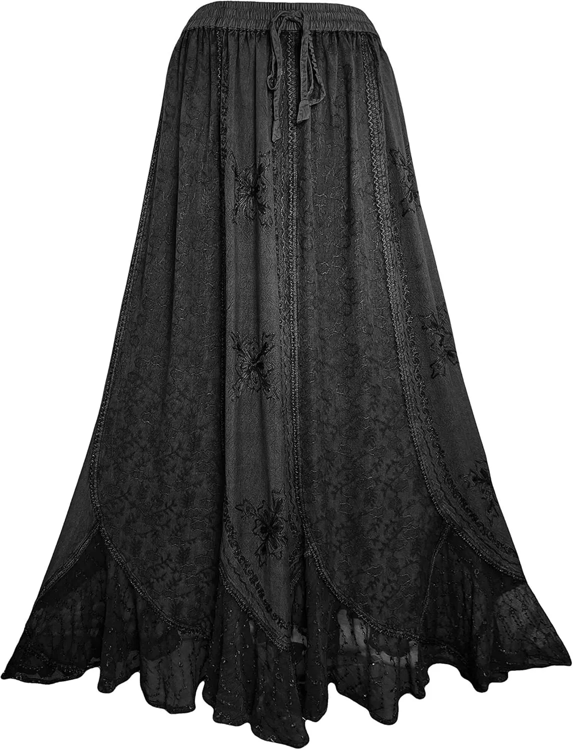 Agan Traders Women's 2025 Summer Medieval High Waisted Maxi Skirts for Women - A Line Drawstring Embroidered Long Maxi Skirt