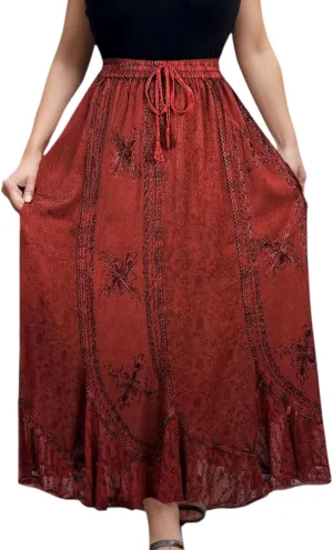 Agan Traders Women's 2025 Summer Medieval High Waisted Maxi Skirts for Women - A Line Drawstring Embroidered Long Maxi Skirt