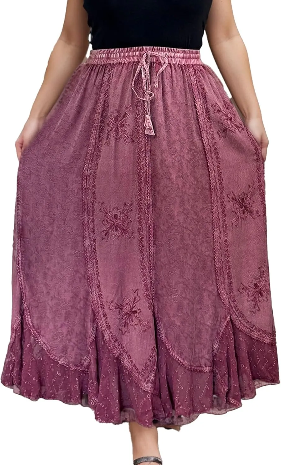 Agan Traders Women's 2025 Summer Medieval High Waisted Maxi Skirts for Women - A Line Drawstring Embroidered Long Maxi Skirt