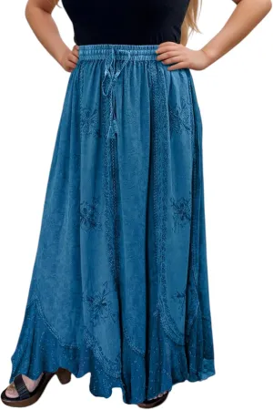 Agan Traders Women's 2025 Summer Medieval High Waisted Maxi Skirts for Women - A Line Drawstring Embroidered Long Maxi Skirt