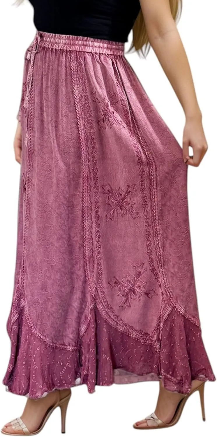 Agan Traders Women's 2025 Summer Medieval High Waisted Maxi Skirts for Women - A Line Drawstring Embroidered Long Maxi Skirt