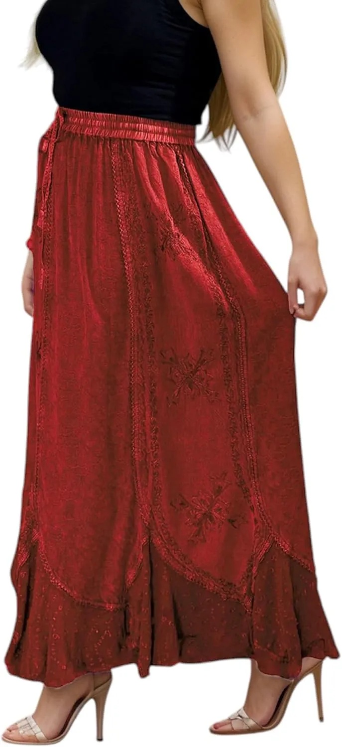 Agan Traders Women's 2025 Summer Medieval High Waisted Maxi Skirts for Women - A Line Drawstring Embroidered Long Maxi Skirt