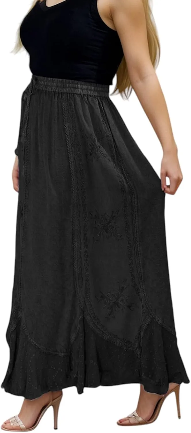 Agan Traders Women's 2025 Summer Medieval High Waisted Maxi Skirts for Women - A Line Drawstring Embroidered Long Maxi Skirt