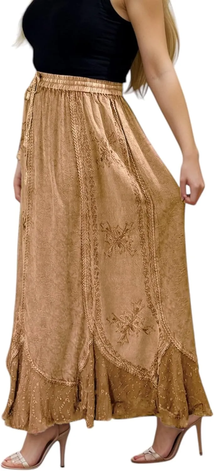 Agan Traders Women's 2025 Summer Medieval High Waisted Maxi Skirts for Women - A Line Drawstring Embroidered Long Maxi Skirt
