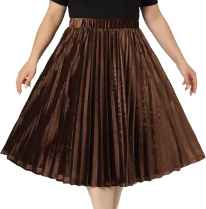 Agnes Orinda Plus Size Velvet Skirt for Women Elastic Waist Metallic Accordion Midi Pleated Skirts Christmas