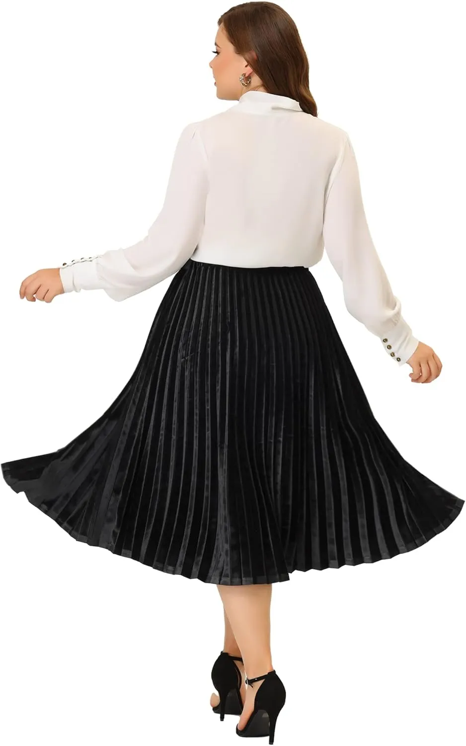 Agnes Orinda Plus Size Velvet Skirt for Women Elastic Waist Metallic Accordion Midi Pleated Skirts Christmas