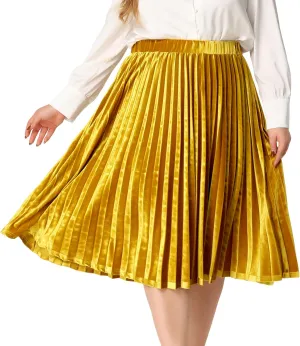 Agnes Orinda Plus Size Velvet Skirt for Women Elastic Waist Metallic Accordion Midi Pleated Skirts Christmas