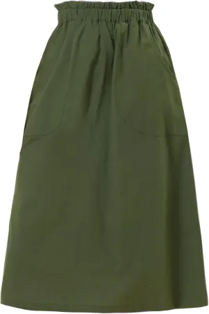 Allegra K Women's Casual Cotton Skirt Elastic Waist Scrub Peasant A-Line Midi Skirts with Pockets