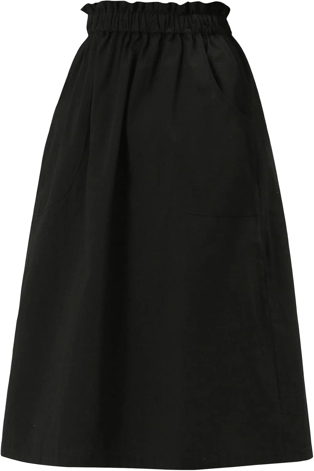 Allegra K Women's Casual Cotton Skirt Elastic Waist Scrub Peasant A-Line Midi Skirts with Pockets