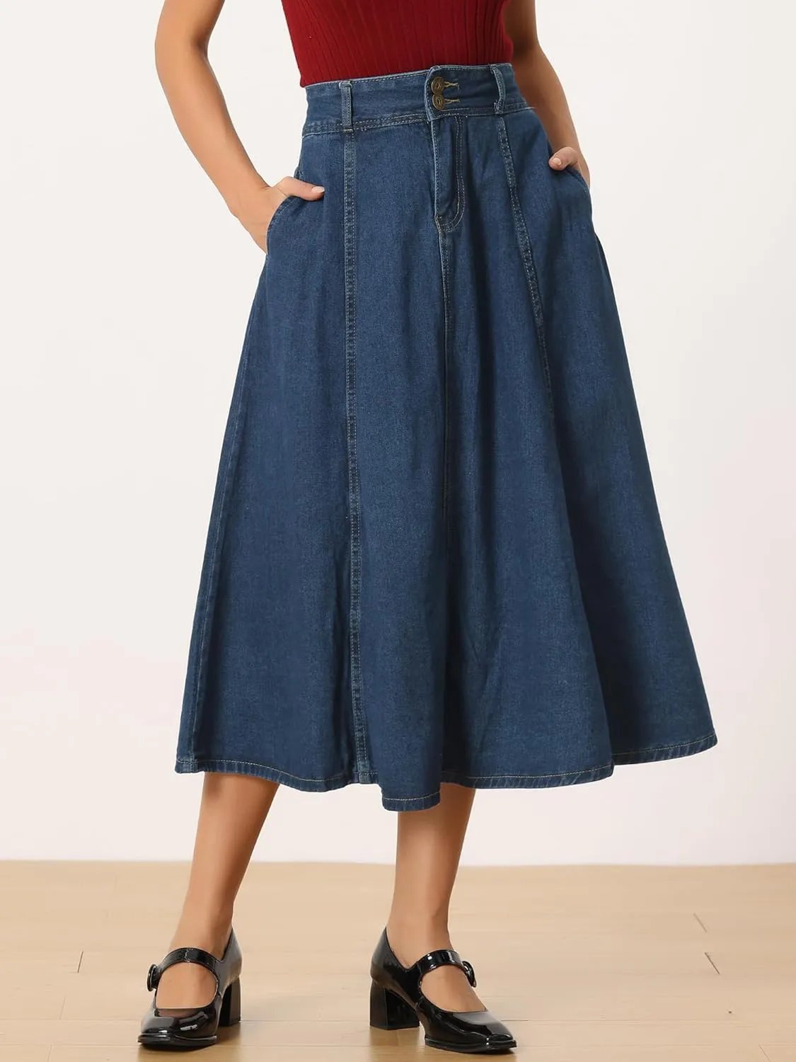 Allegra K Women's Casual Denim Skirt High Waist A-Line Classic Long Jean Skirts