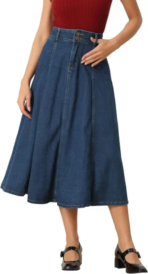 Allegra K Women's Casual Denim Skirt High Waist A-Line Classic Long Jean Skirts