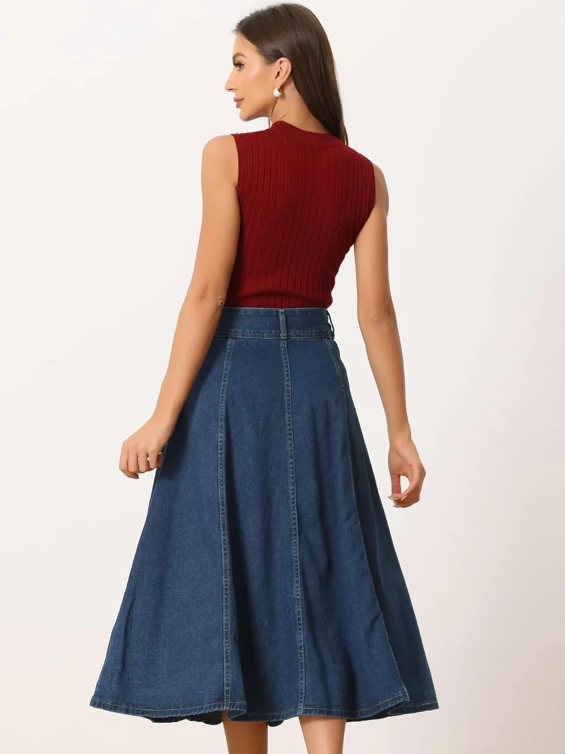 Allegra K Women's Casual Denim Skirt High Waist A-Line Classic Long Jean Skirts