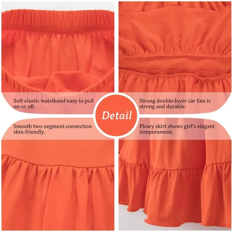 ALWAYSONE Girls' Casual Midi Skirt Soft Cotton Maxi Skirts Long Skirt with Elastic Waist for Girls 3-14 YearXS-2XL