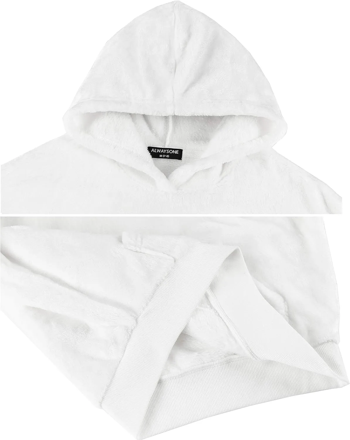 ALWAYSONE Girls Oversize Sweatshirt Soft Sherpa Pullover Fluffy Coat with Pocket Fuzzy Fleece Hoodie 3-12 Years