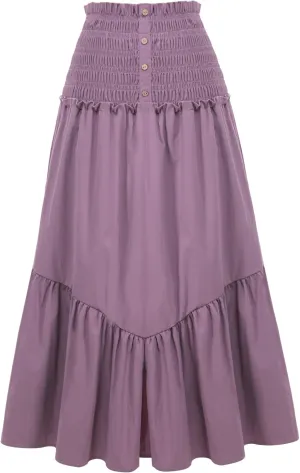 BeryLove Womens Summer Boho Flowy Tiered A-Line Midi Skirt 2025 Fashion Elastic Waist Pleated Long Beach Skirt