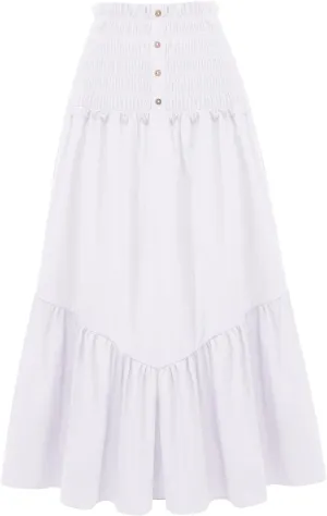 BeryLove Womens Summer Boho Flowy Tiered A-Line Midi Skirt 2025 Fashion Elastic Waist Pleated Long Beach Skirt