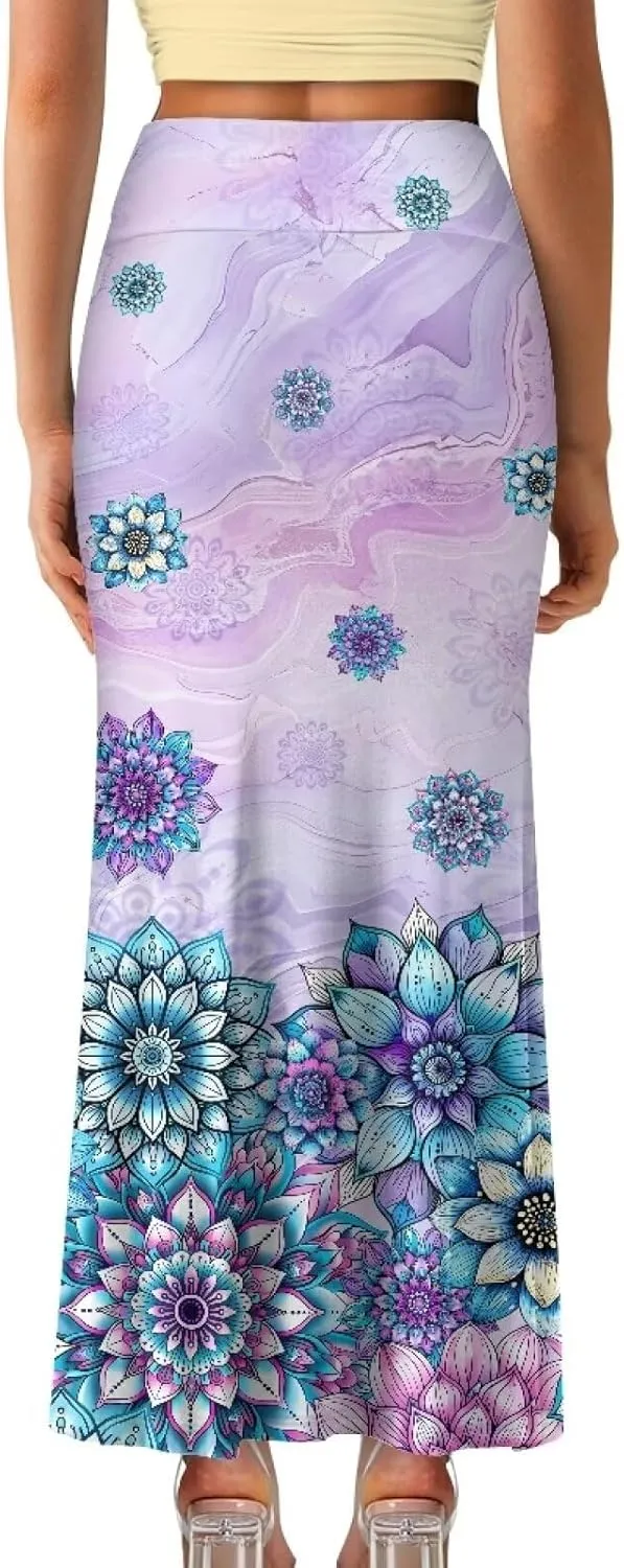 Biyejit Womens Basic Foldable High Waist Long Skirts Regular and Plus Size Maxi Skirts S-2XL