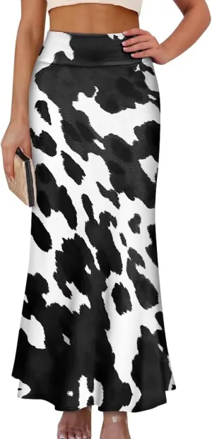 Biyejit Womens Basic Foldable High Waist Long Skirts Regular and Plus Size Maxi Skirts S-2XL