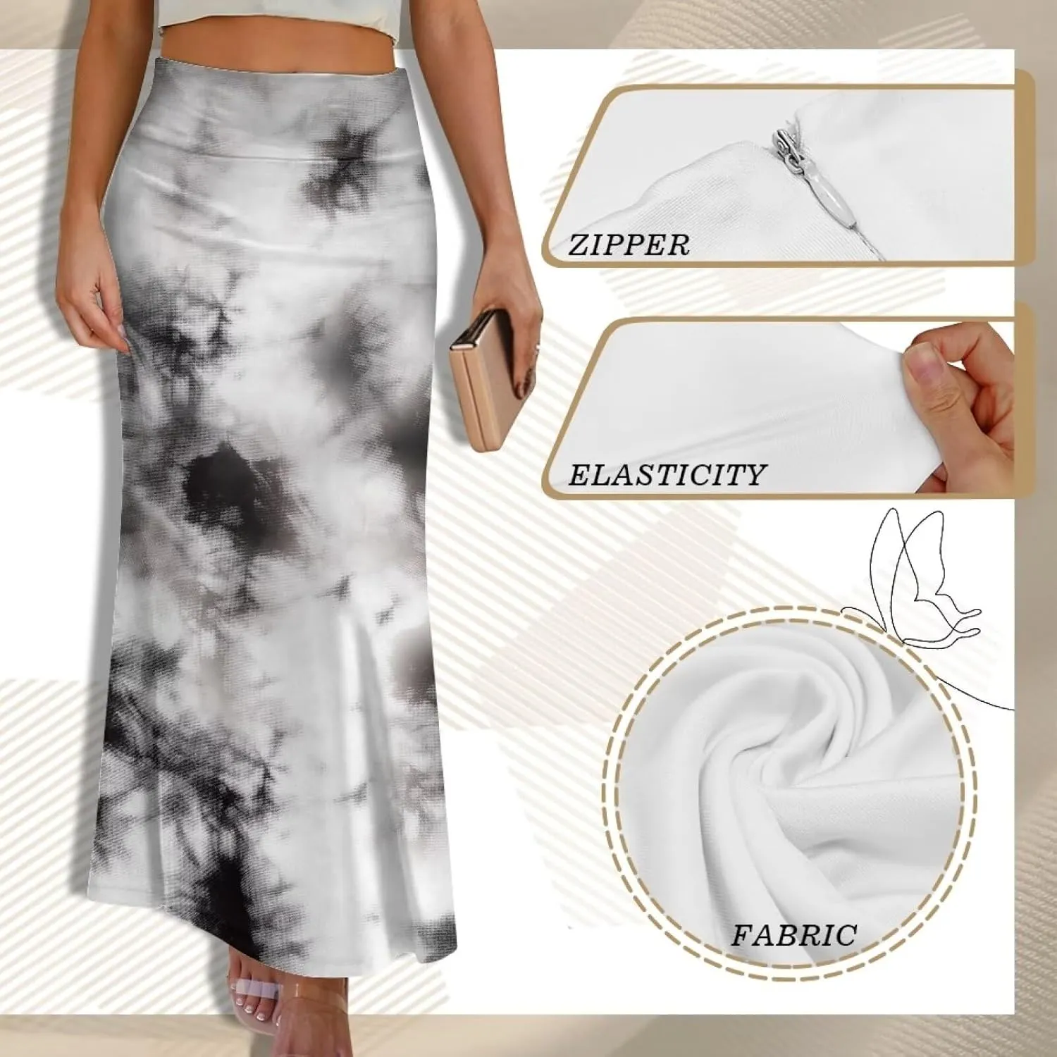 Biyejit Womens Basic Foldable High Waist Long Skirts Regular and Plus Size Maxi Skirts S-2XL