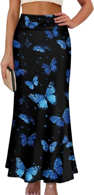 Biyejit Womens Basic Foldable High Waist Long Skirts Regular and Plus Size Maxi Skirts S-2XL