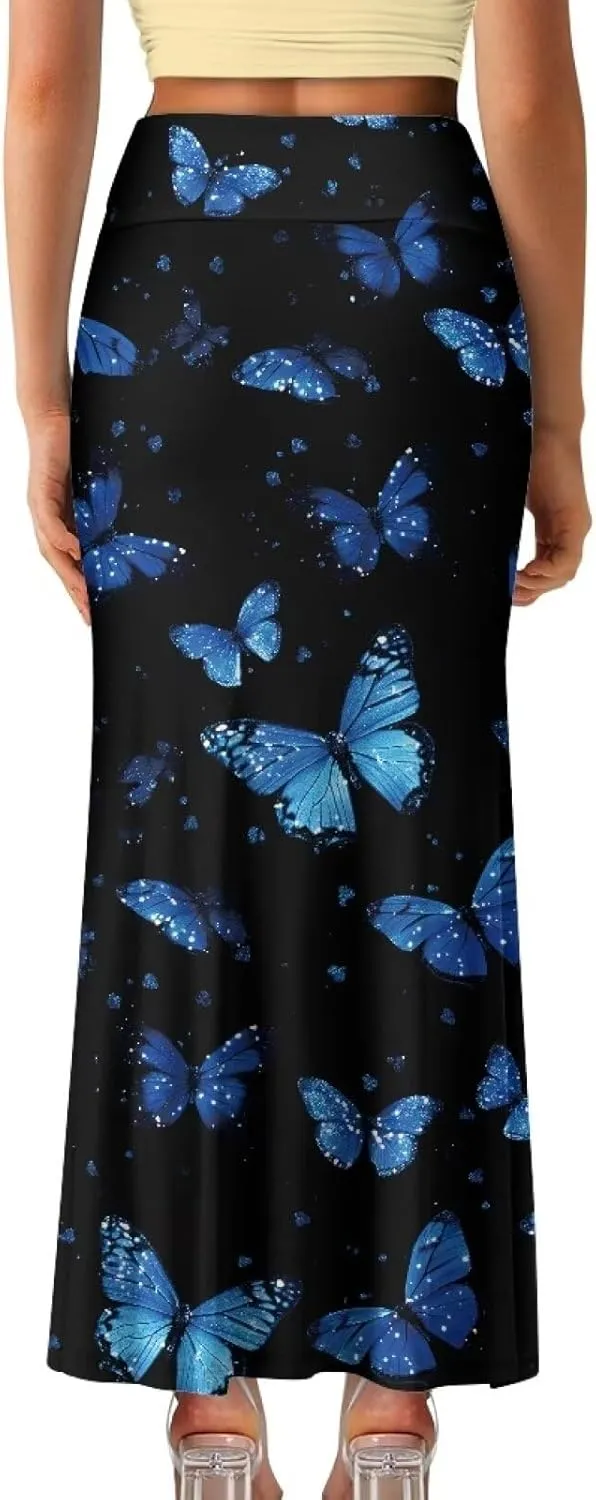 Biyejit Womens Basic Foldable High Waist Long Skirts Regular and Plus Size Maxi Skirts S-2XL