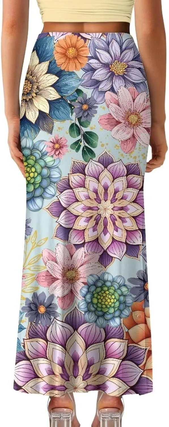 Biyejit Womens Basic Foldable High Waist Long Skirts Regular and Plus Size Maxi Skirts S-2XL