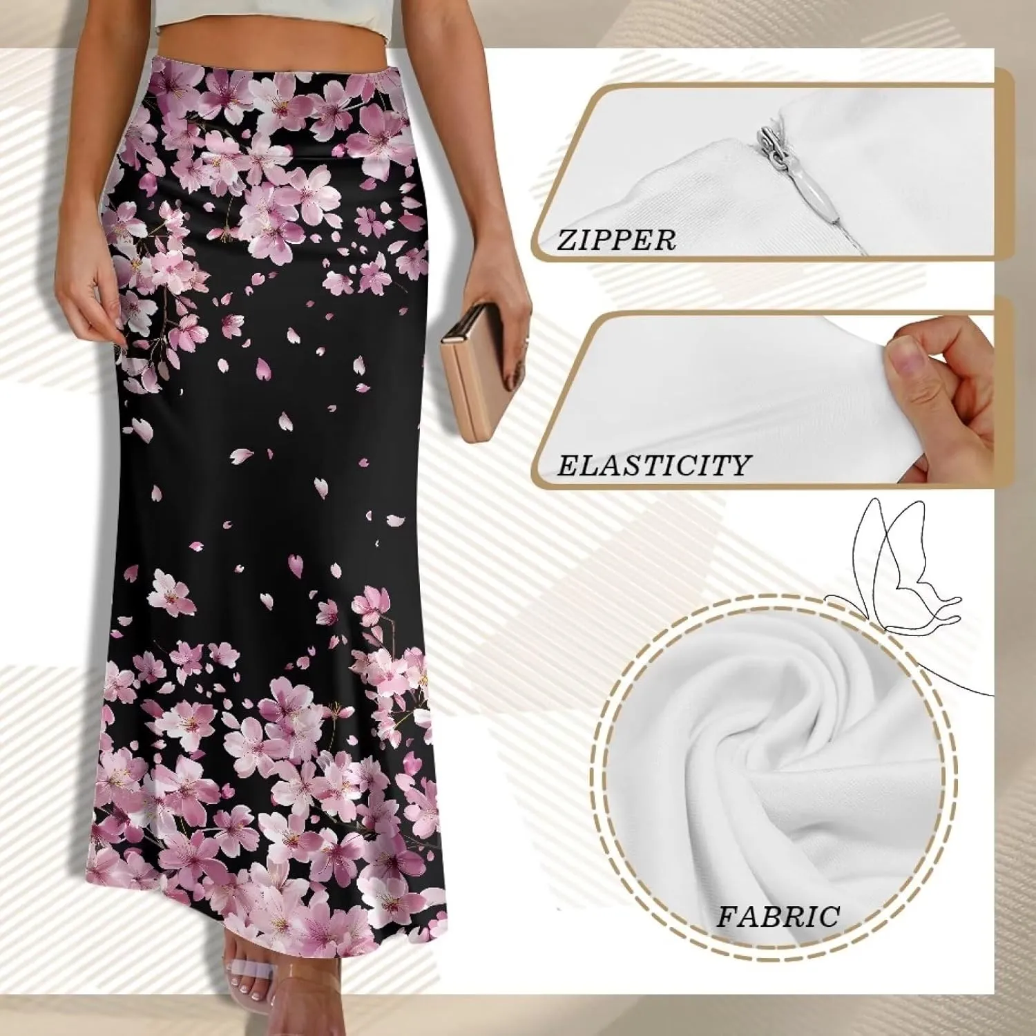 Biyejit Womens Basic Foldable High Waist Long Skirts Regular and Plus Size Maxi Skirts S-2XL