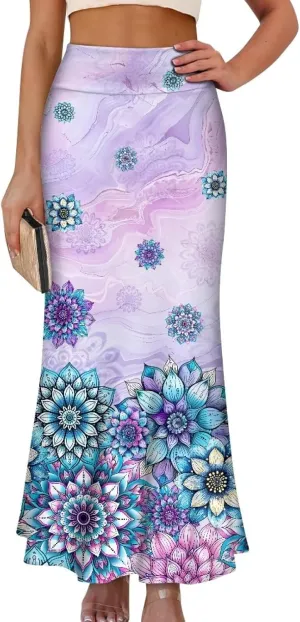 Biyejit Womens Basic Foldable High Waist Long Skirts Regular and Plus Size Maxi Skirts S-2XL