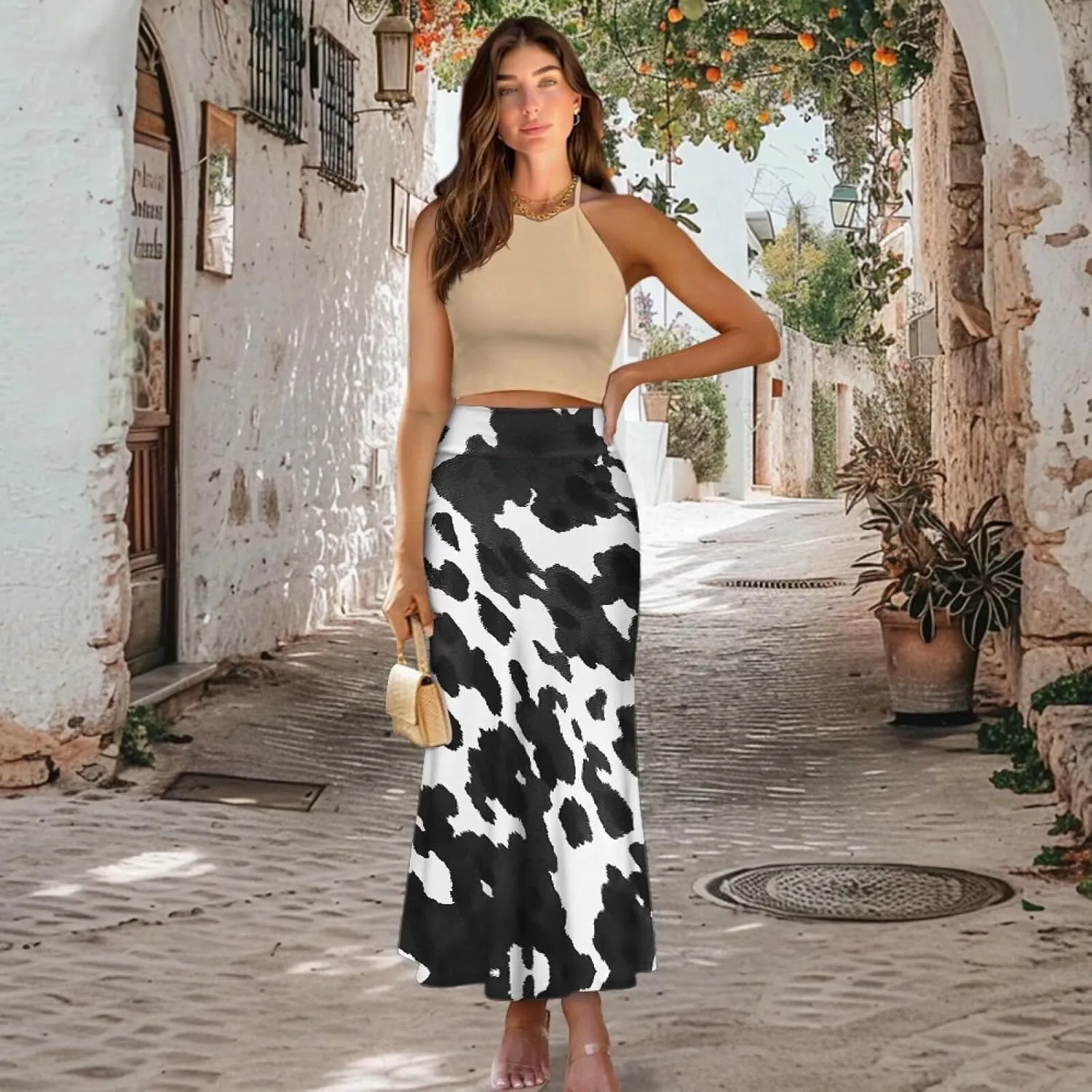 Biyejit Womens Basic Foldable High Waist Long Skirts Regular and Plus Size Maxi Skirts S-2XL