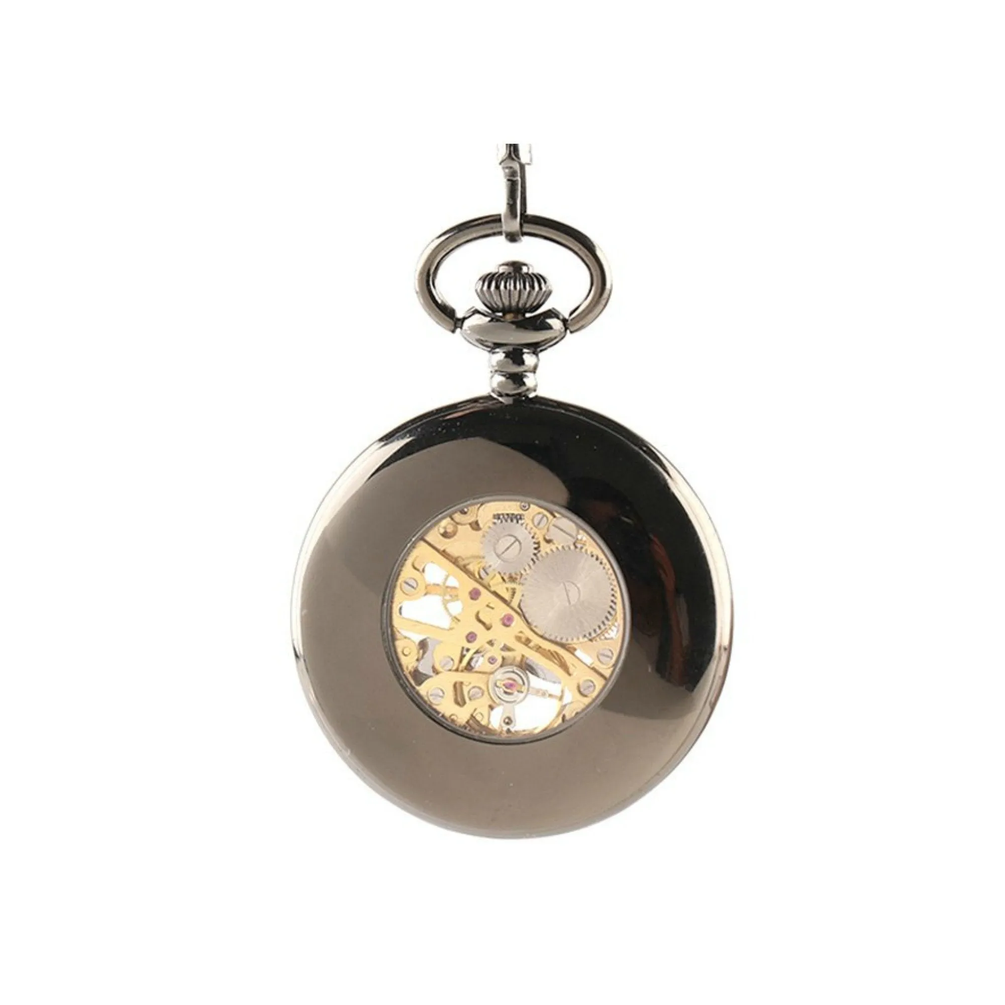 Black Half Hunter Mechanical Hand Wind Pocket Watch
