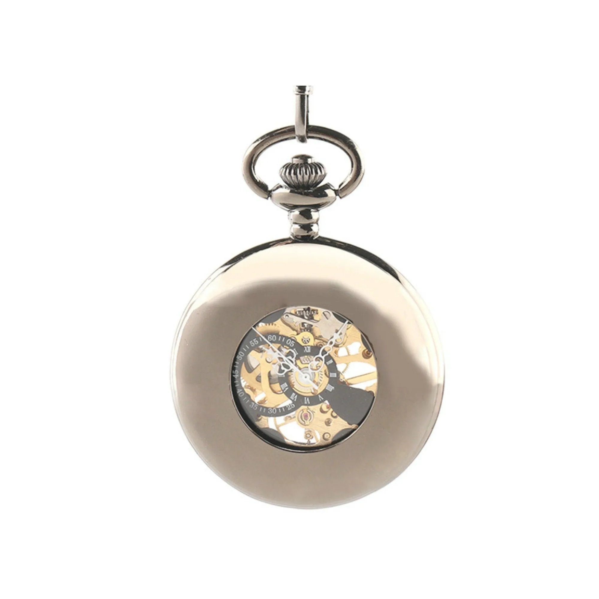 Black Half Hunter Mechanical Hand Wind Pocket Watch