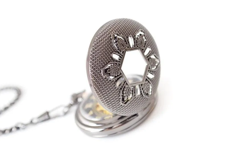Black Snowflake Mechanical Hand Wind Pocket Watch