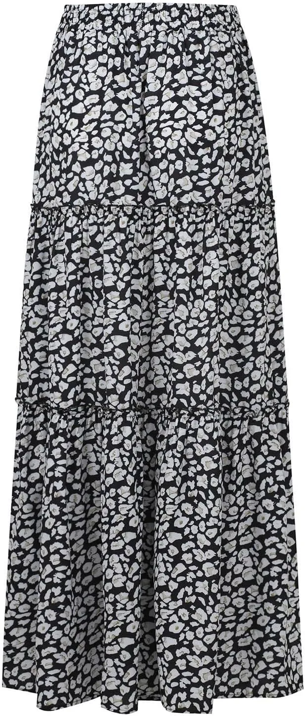 Bohemian Long Skirts Women's Flowy High Waist A Line Summer Pleated Maxi Skirts for Women with Pockets Drawstring