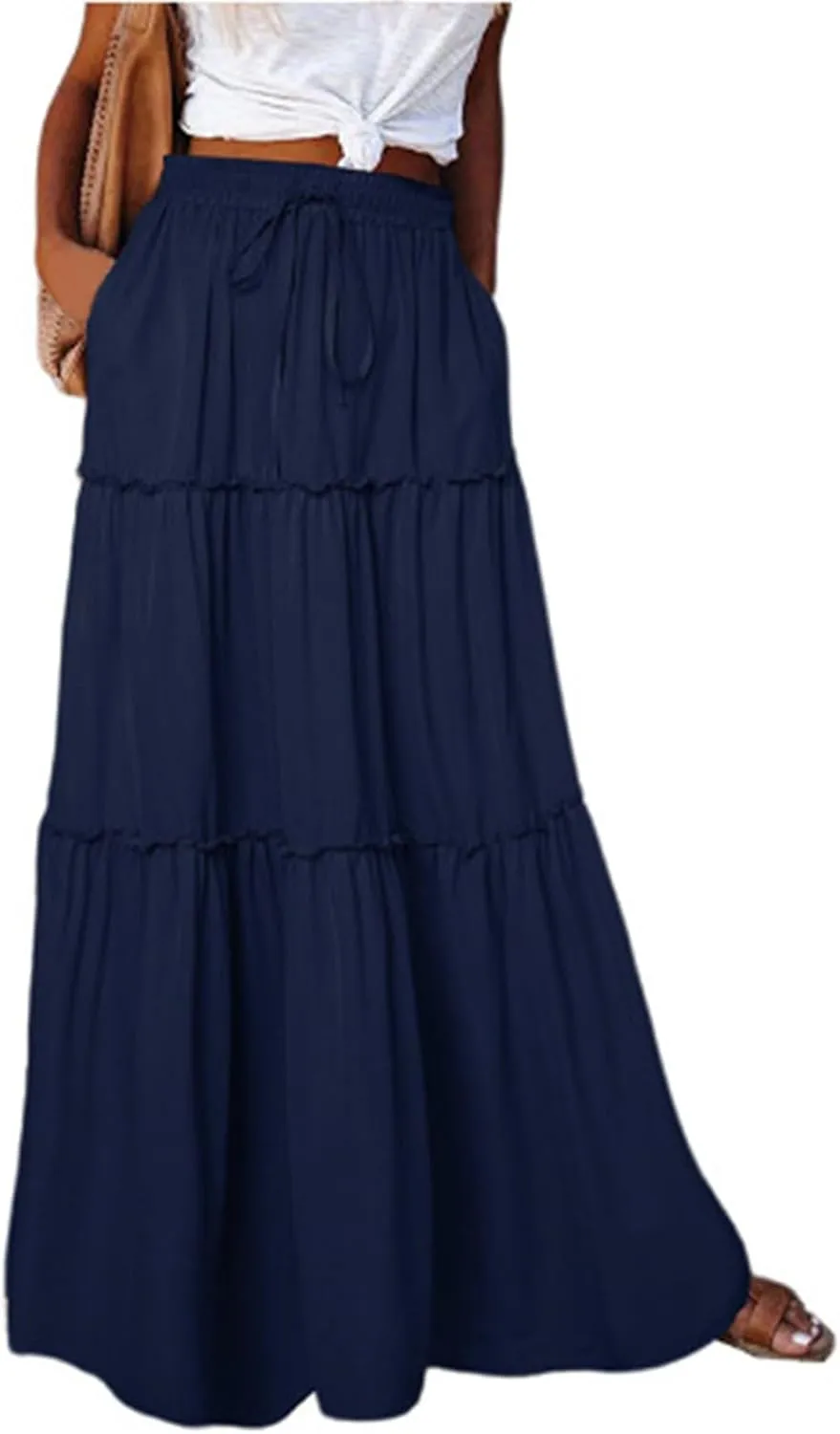Boho Skirts for Women 2025 Summer Flowy High Waist A Line Pleated Maxi Skirts Elegant Floral Beach Outfits