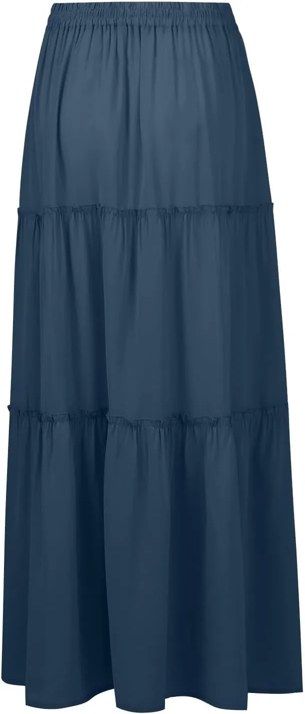 Boho Skirts for Women 2025 Summer Flowy High Waist A Line Pleated Maxi Skirts Elegant Floral Beach Outfits