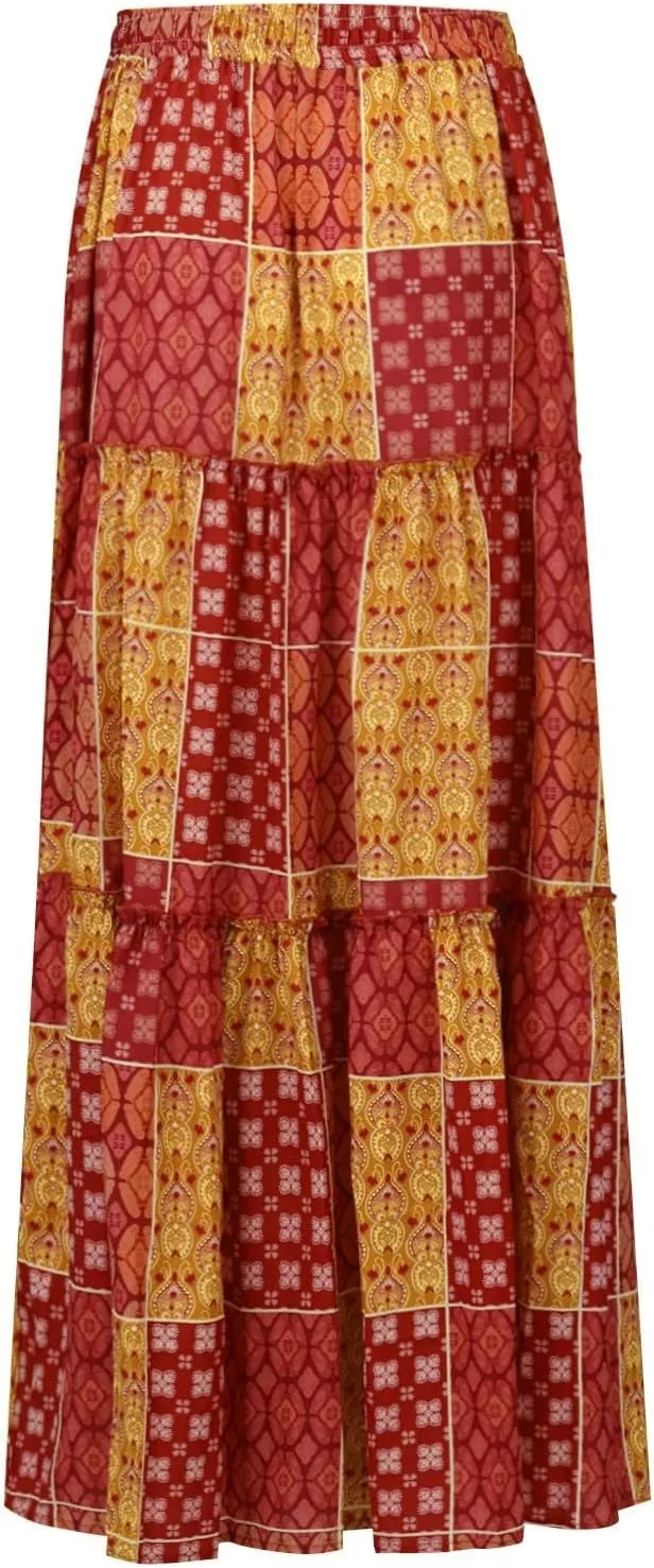 Boho Skirts for Women 2025 Summer Flowy High Waist A Line Pleated Maxi Skirts Elegant Floral Beach Outfits
