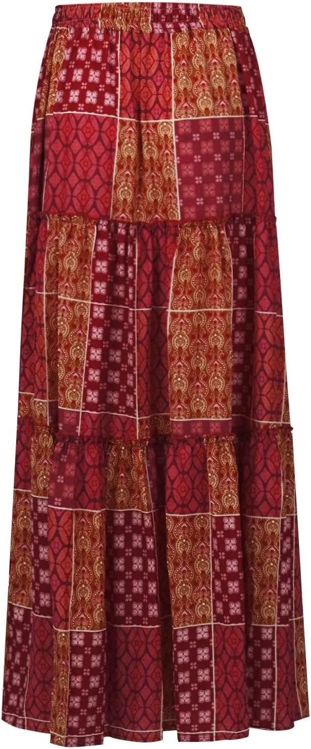 Boho Skirts for Women 2025 Summer Flowy High Waist A Line Pleated Maxi Skirts Elegant Floral Beach Outfits