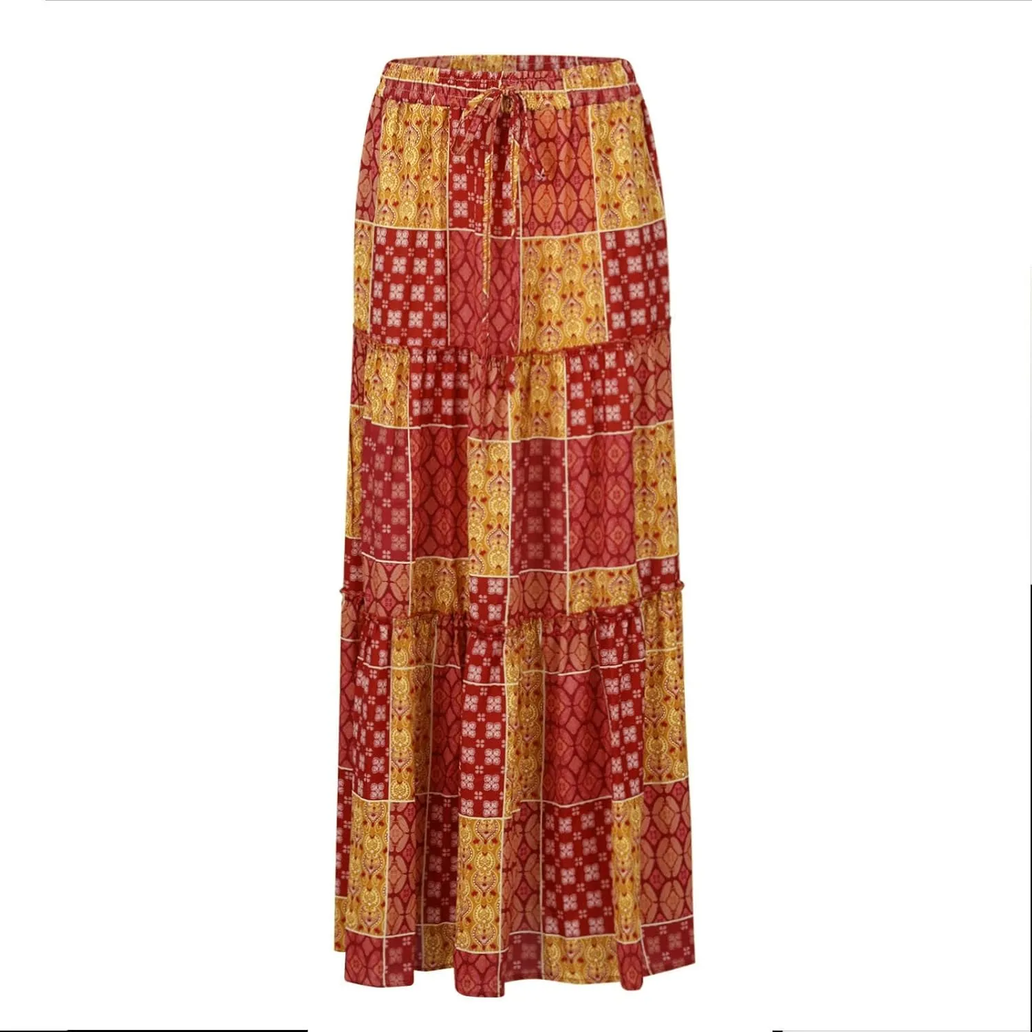 Boho Skirts for Women 2025 Summer Flowy High Waist A Line Pleated Maxi Skirts Elegant Floral Beach Outfits