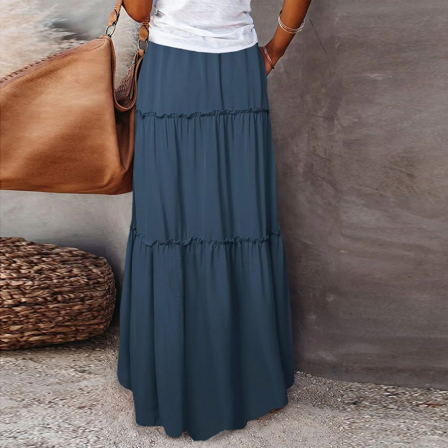 Boho Skirts for Women 2025 Summer Flowy High Waist A Line Pleated Maxi Skirts Elegant Floral Beach Outfits