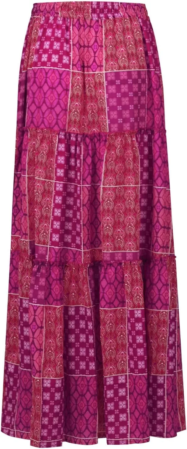 Boho Skirts for Women 2025 Summer Flowy High Waist A Line Pleated Maxi Skirts Elegant Floral Beach Outfits