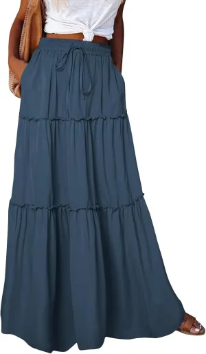 Boho Skirts for Women 2025 Summer Flowy High Waist A Line Pleated Maxi Skirts Elegant Floral Beach Outfits