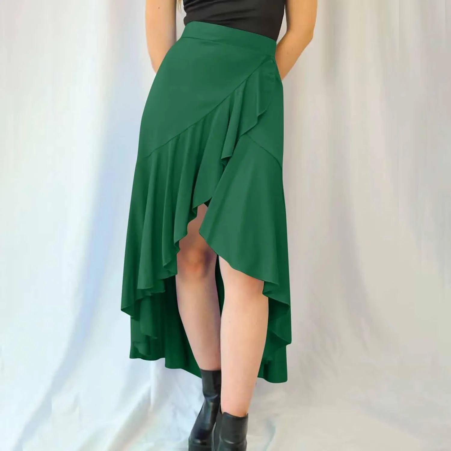 Boho Skirts for Women Casual Soft High Waisted Asymmetrical Maxi Skirt Womens Summer Long Pleated Skirt Midi Length